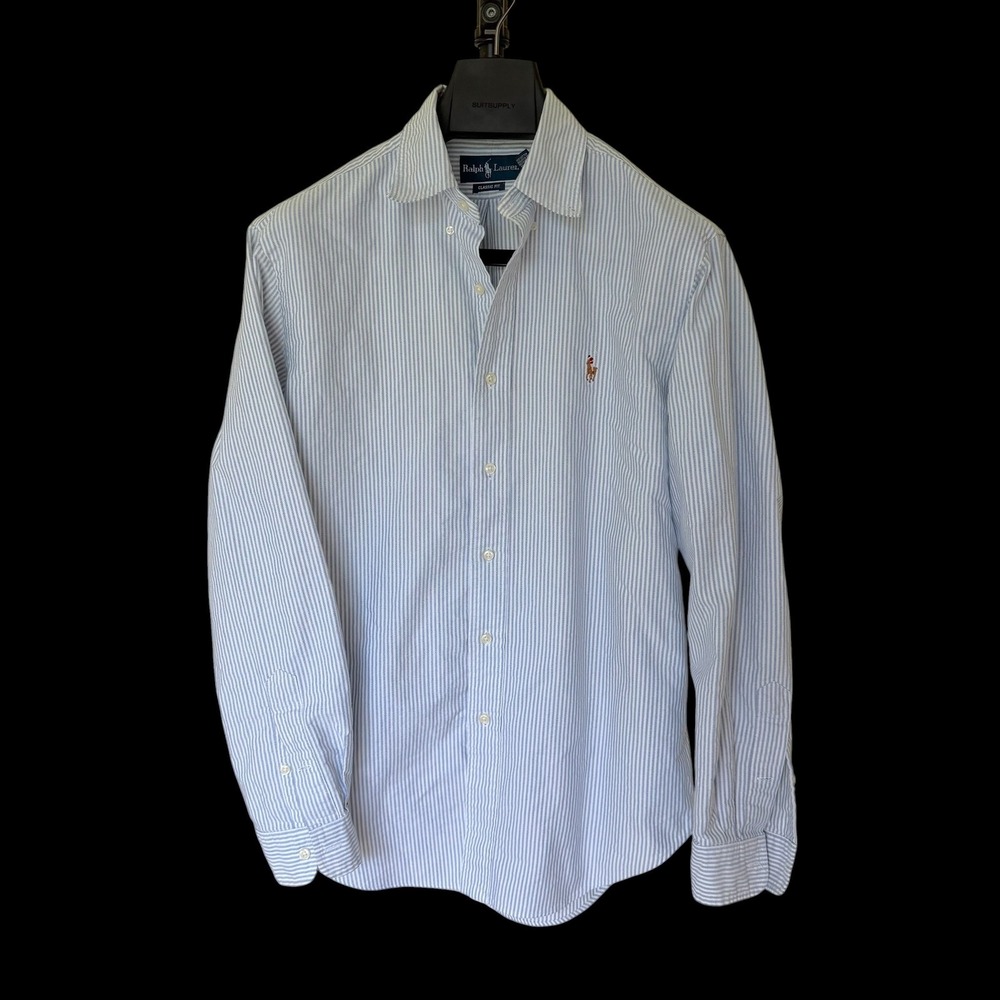 90's Ralph Lauren Classic Fit Striped Button Down Shirt Blue White Size M